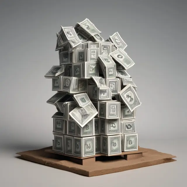 An image of a precarious house of cards symbolizing a Ponzi scheme and the potential instability of such investments