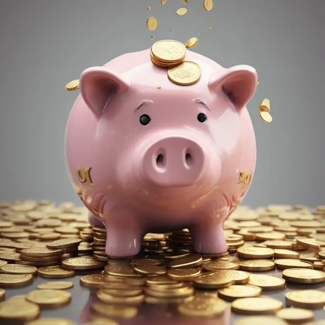 A piggy bank overflowing with gold coins represents the impact of pork barrel politics on the US federal budget, leading to inflated spending and financial repercussions for taxpayers.
