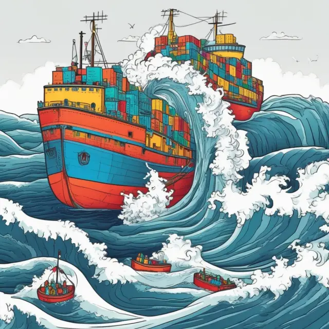 A large wave symbolizing a growing and dynamic consumer market surrounding various business ships, representing the stimulus for innovation