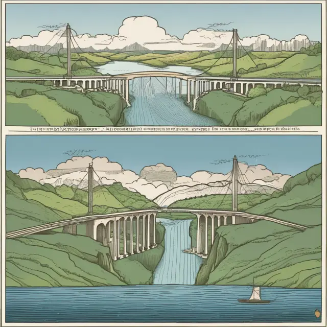 A bridge connecting two islands, one labeled 