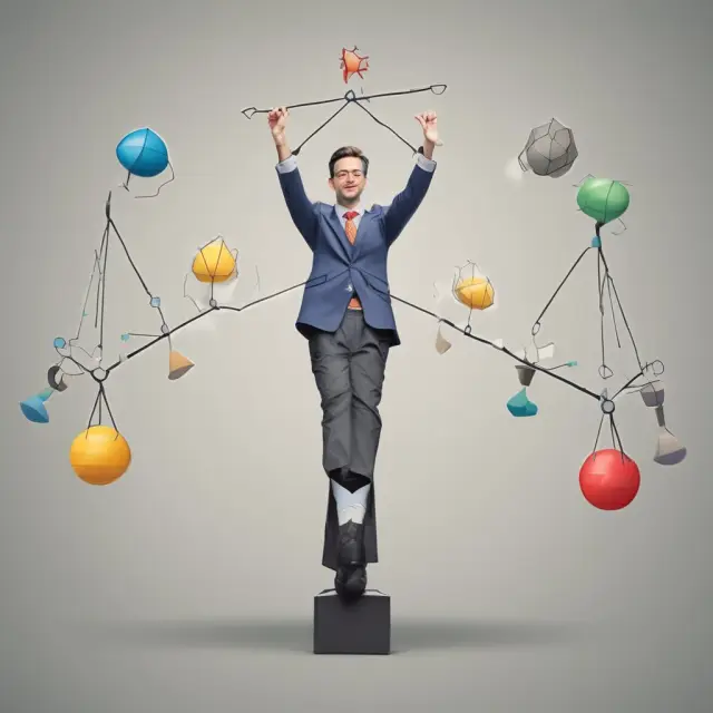 An investor meticulously balancing a juggler