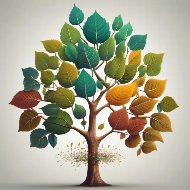 A tree composed of diverse leaves represents the concept of diversification in managing risk and maximizing returns across various asset classes within an investment portfolio