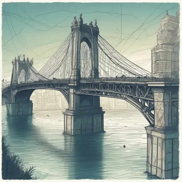 Bridge connects financial graph with ESG pillars: environment, social, governance. Ethical bridge for institutional investments.