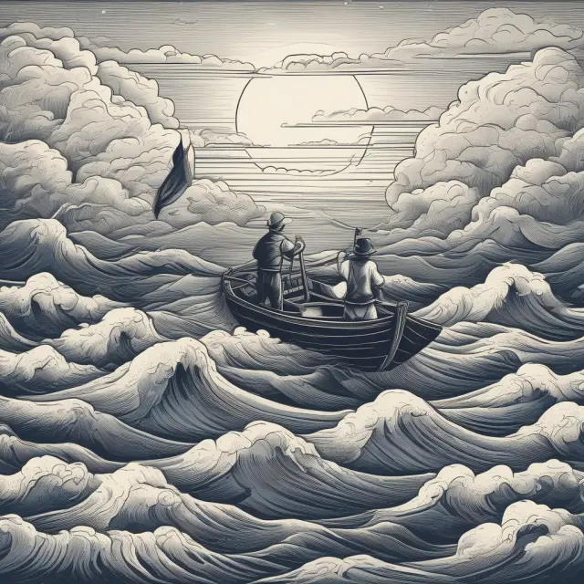 Professional hand symbolizes portfolio managers guiding institutional investments through market turbulence, while an individual rows their own boat in calmer waters for personal portfolio management.