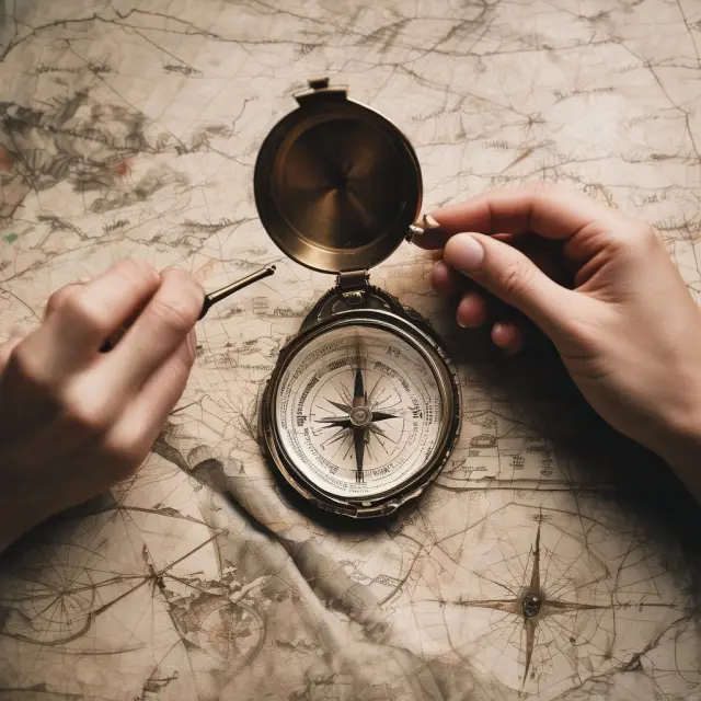Person with compass on treasure map, representing the importance of clear long-term goals and risk tolerance in portfolio management