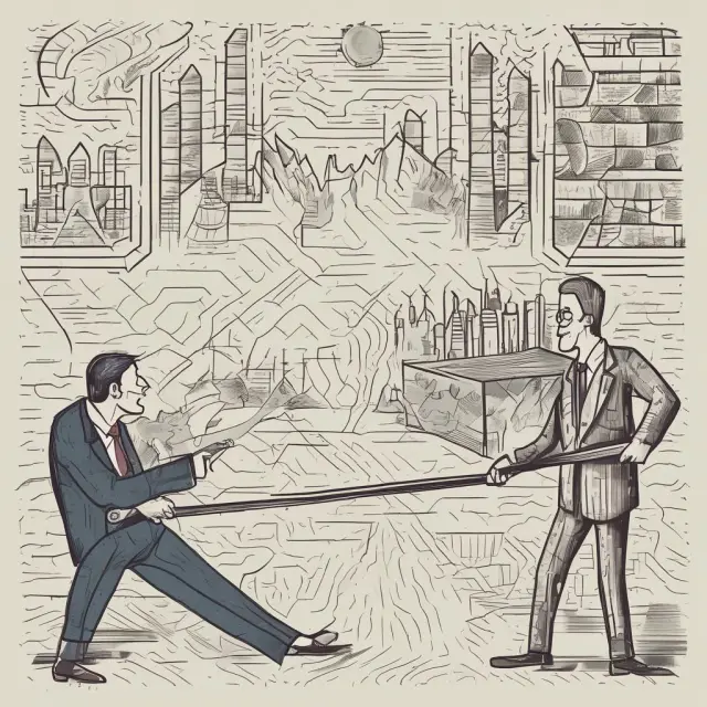 Two portfolio managers, one active and one passive, engaged in a tug-of-war representing their ideation and research skills, symbolizing their respective investment styles.