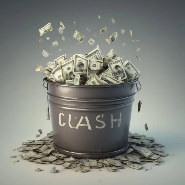 A visualization of portfolio runoff, with assets turning into cash and dissolving, indicating missed investment opportunities