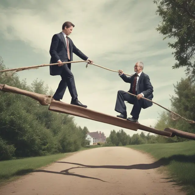 An investor weighing the pros and cons of high portfolio turnover, represented by a seesaw balanced with securities.
