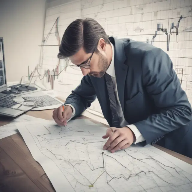 Position trader analyzing trend lines for entry signals and using stop-loss orders to manage risk.