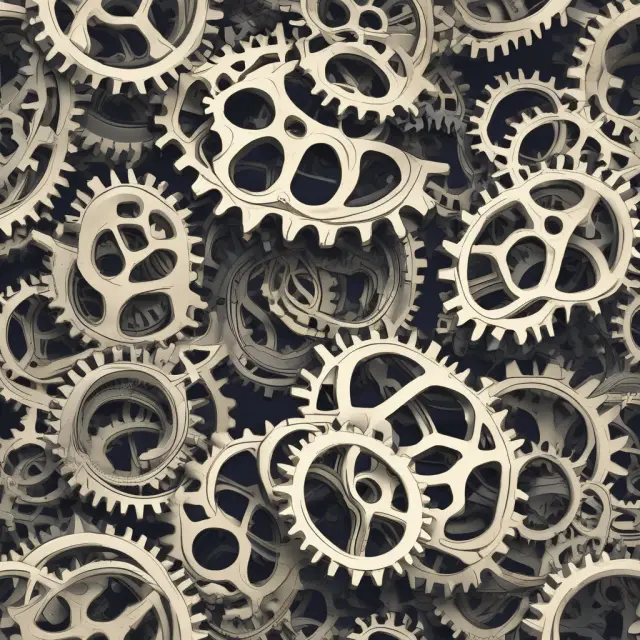 Gears turning in unison, illustrating the concept of two variables with a 100% positive correlation.