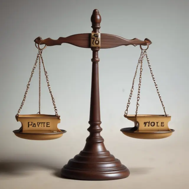 An image of a balanced scale, one side labeled 