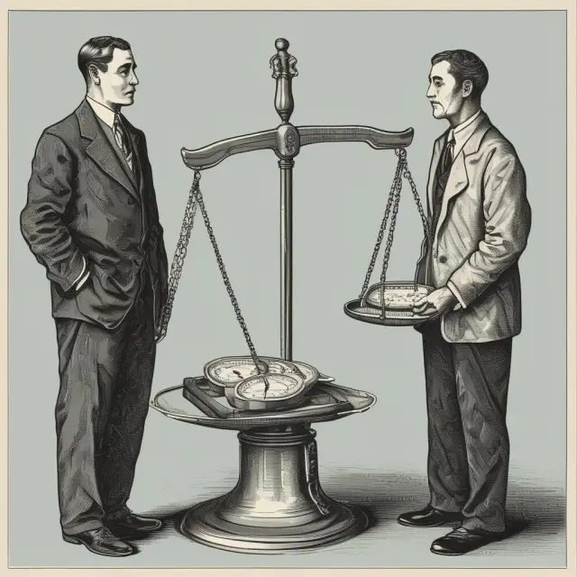 Stockbroker holding two scales: one labeled