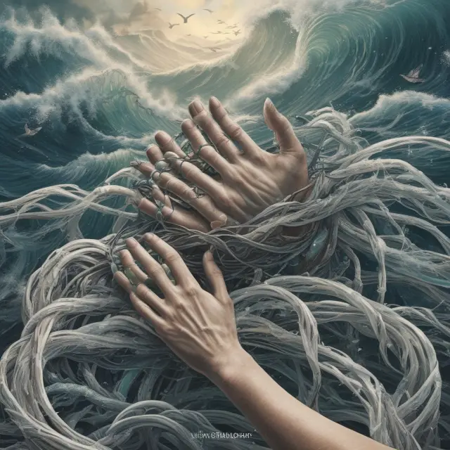 Individual grappling with insufficient resources in a vast sea of opportunities, surrounded by education and time pearls.