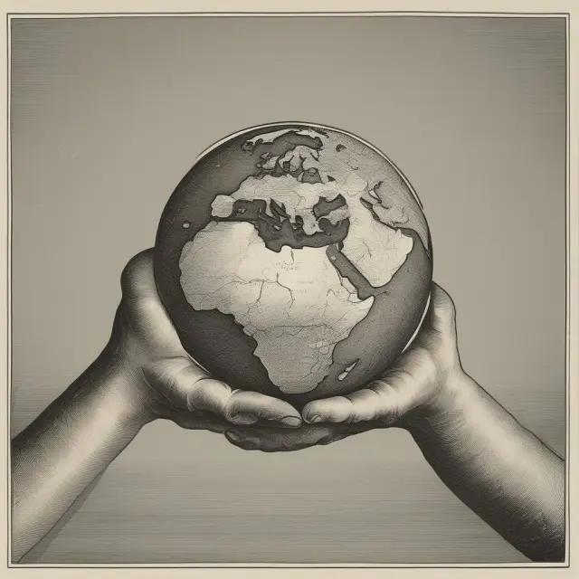 An image of a globe representing global poverty, with one hand holding a full basket (USA) and another empty hand symbolizing the worldwide poverty crisis