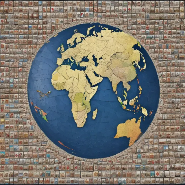 An intricate world map illustrating various countries