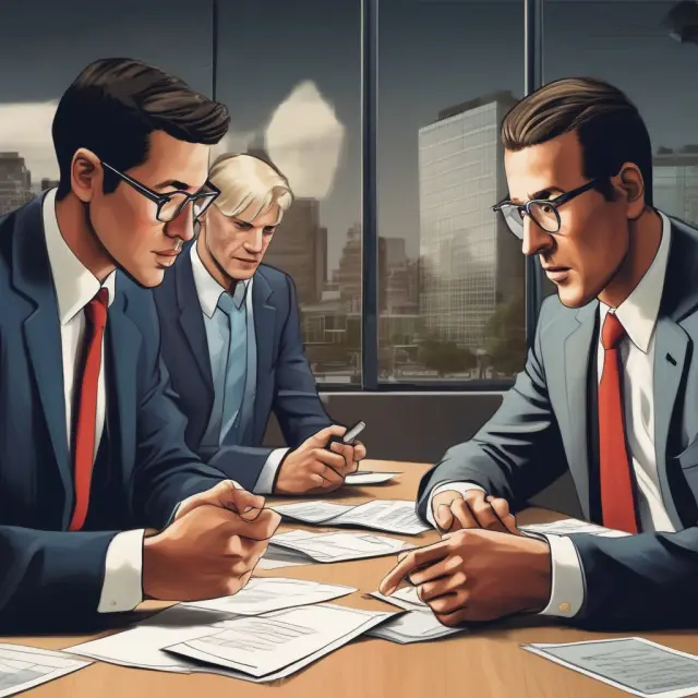 Two stylized figures representing high and low power-distance cultures engaged in a business negotiation