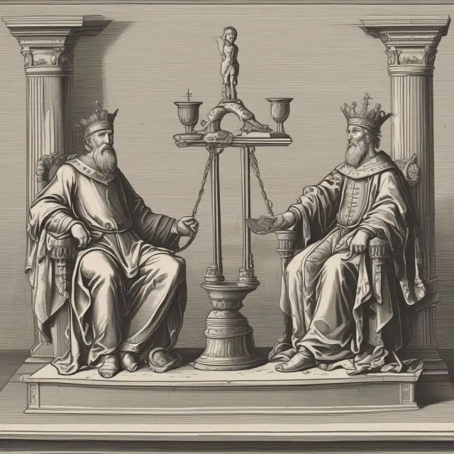King on throne vs. servant balancing power, representing Power Distance Index concept.
