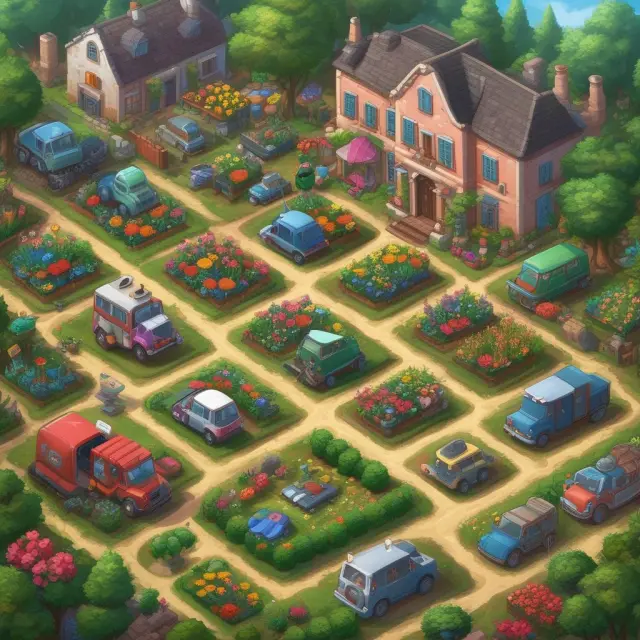 A vibrant garden filled with diverse types of property, plant, and equipment: machinery, vehicles, computers, furniture, buildings, and land.