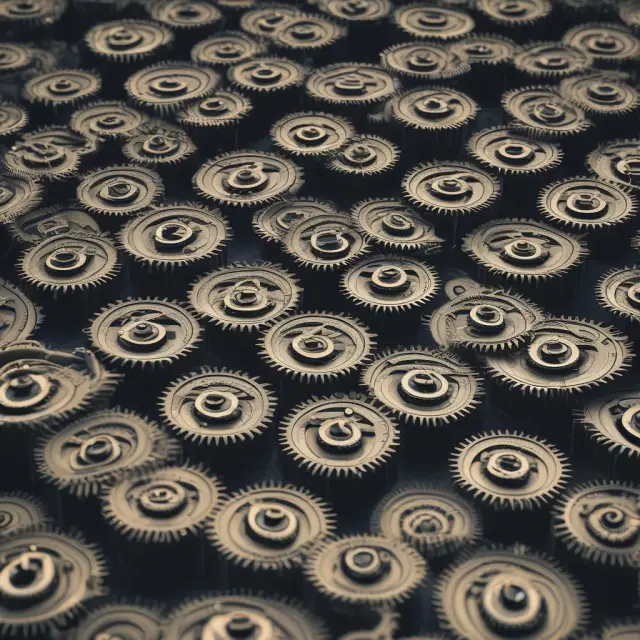 Factory floor with intricate gears symbolizing PPI calculations. Offers a glimpse into the comprehensive process measuring wholesale price trends.
