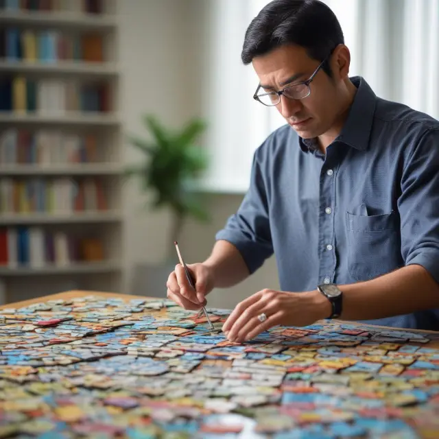 An interpreter carefully deciphers a complex puzzle comprised of various industry-specific Producer Price Index pieces to uncover essential economic health indicators