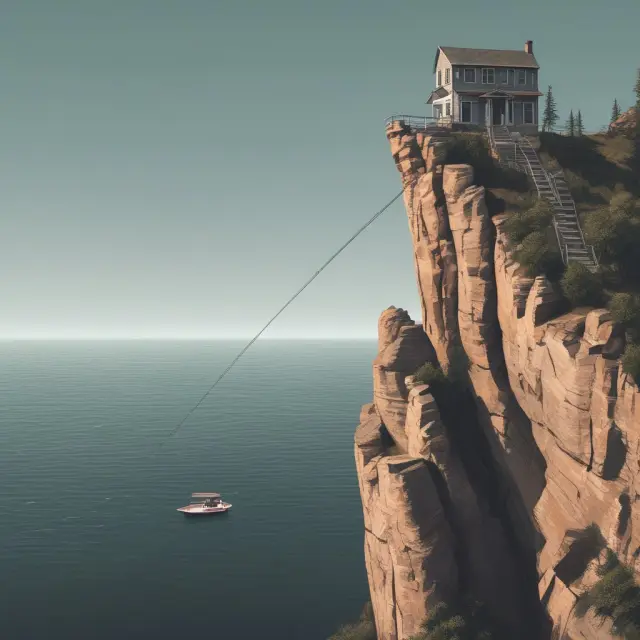 Homeowner at the edge of pre-foreclosure cliff with a lifeline extending from a lender boat, illustrating potential options for avoiding foreclosure.