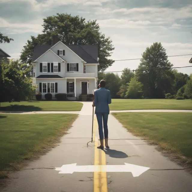 A man ponders his options as he stands between pre-foreclosure (scales on the right) and a short sale (scales on the left).