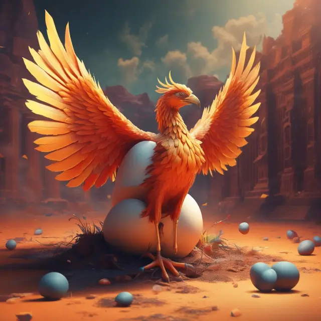 A phoenix rising from its egg, representing a company undergoing pre-IPO placement and transforming into a successful public listing