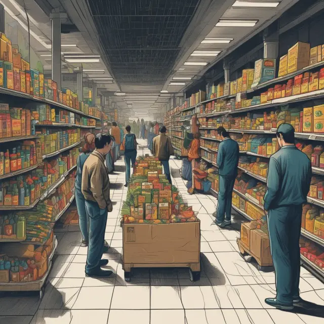 Image of consumers enjoying lower prices and increased purchasing power in a competitive market, contrasted with hidden predator waiting to raise prices and gain monopoly