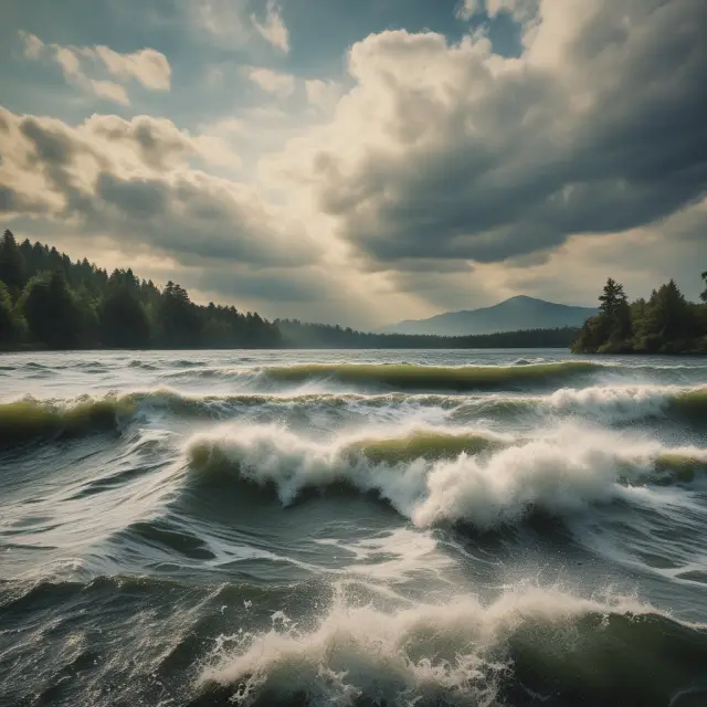 An image of a calm, tranquil lake representing preferred stocks amidst the stormy waves symbolizing other volatile investment options