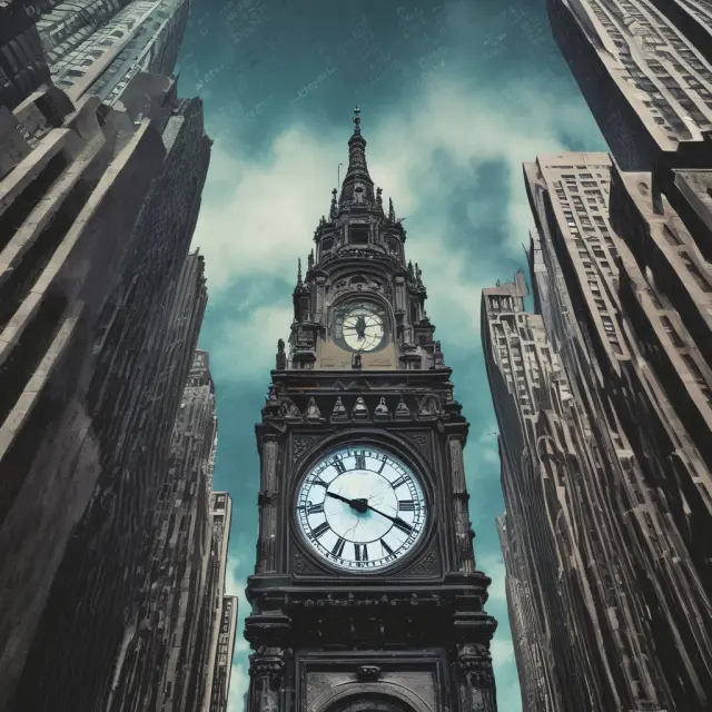 A solitary clock tower surrounded by fluctuating stock tickers during the pre-market hours
