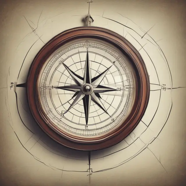 A trader holding a compass with limit orders (north), setting targets (east), and timing trades (west) during pre-market hours