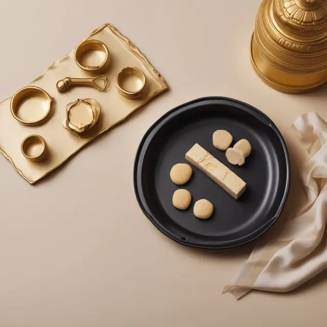 Golden scale contrasting luxury goods with basic items, illustrating premium pricing strategies in business