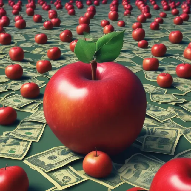 An apple symbolizing a premium bond falling into a sea of fluctuating interest rates, illustrating how investors buy bonds for their attractive yields