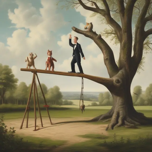 A bond balancing on a seesaw, with one end representing prevailing interest rates, and the other end symbolizing a premium bond