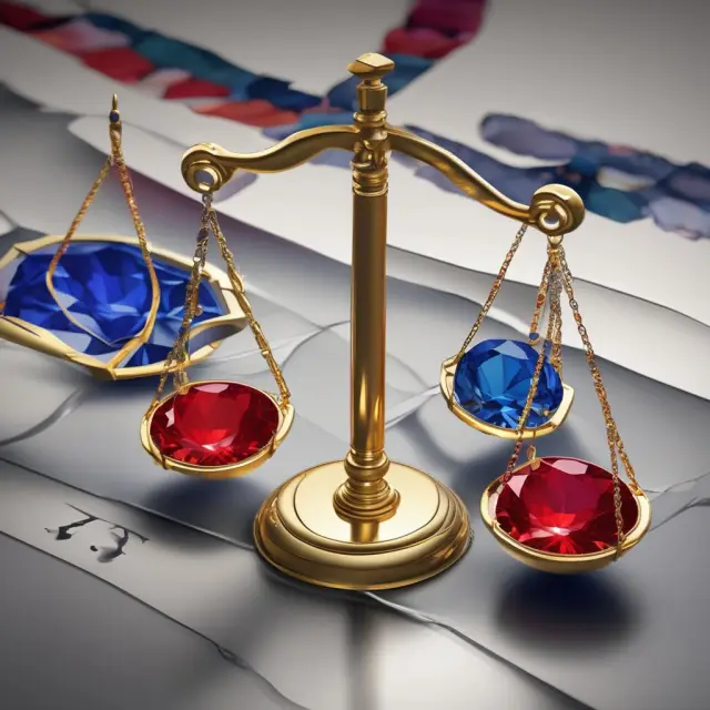 Image showing a scale with a premium ruby bond on one side and a regular sapphire bond on the other, illustrating the difference between premium bonds and regular bonds.