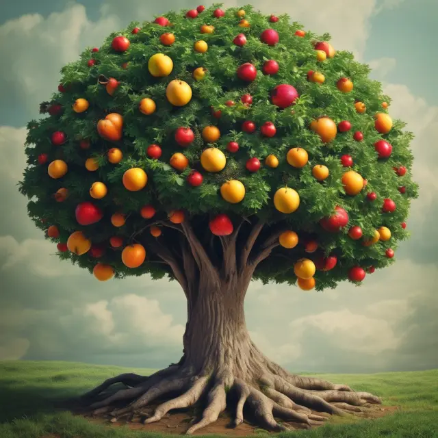 Insurance policy depicted as a flowering tree, with prepaid premiums as roots and gradually ripening fruits representing expenses allocated over time