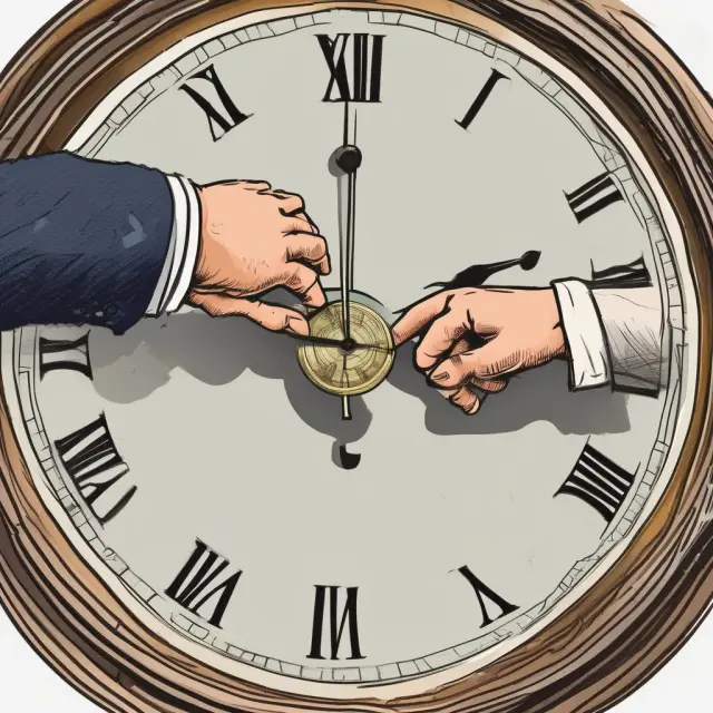 A businessman giving a large sum of cash to a clock figure representing prepaid expenses