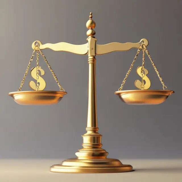 Golden scales balance a mountain of prepaid assets (rent, insurance) against a stream of expanding expenses.
