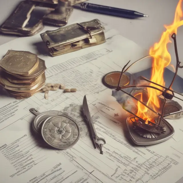 A balanced scale comparing a prepaid expense (insurance policy symbolized as an umbrella) with an operating expense (burning money stack).