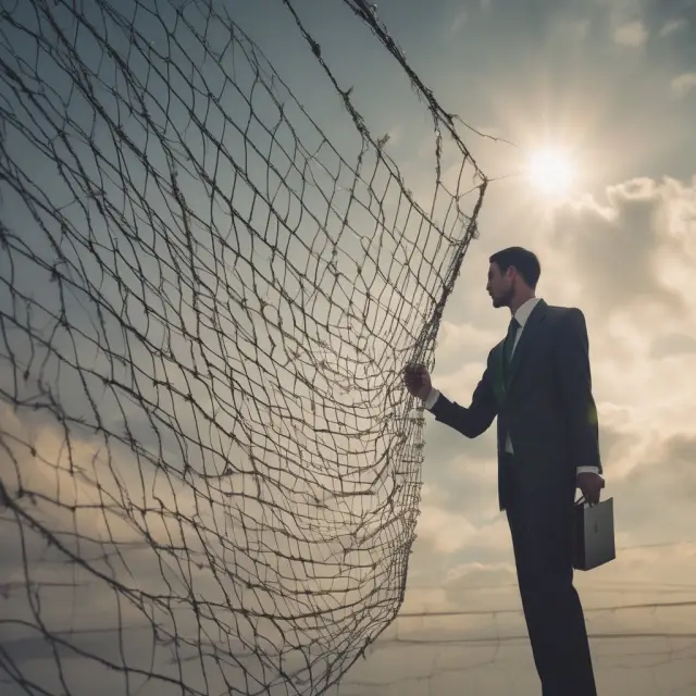 An image of a lender holding a safety net to secure their investment as a borrower carefully examines a mortgage contract containing prepayment penalty details.