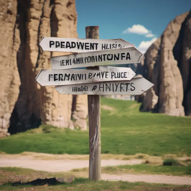 A borrower standing amidst rocky terrain, faced with two ominous signs representing high prepayment penalties and financial implications