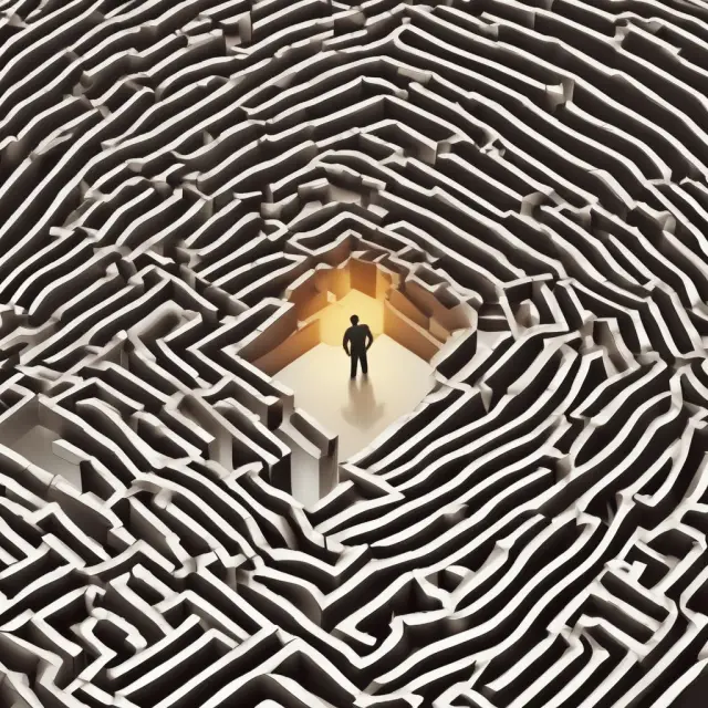 A borrower bravely venturing through a labyrinth of prepayment penalties, determined to find financial clarity and freedom