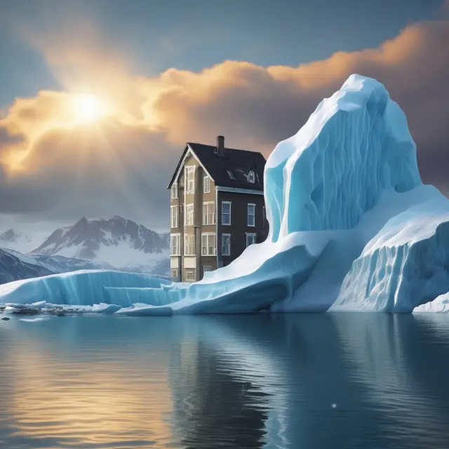 An iceberg symbolizing prepayment penalties, representing the hidden financial risks to homeowners during refinancing and selling their properties.