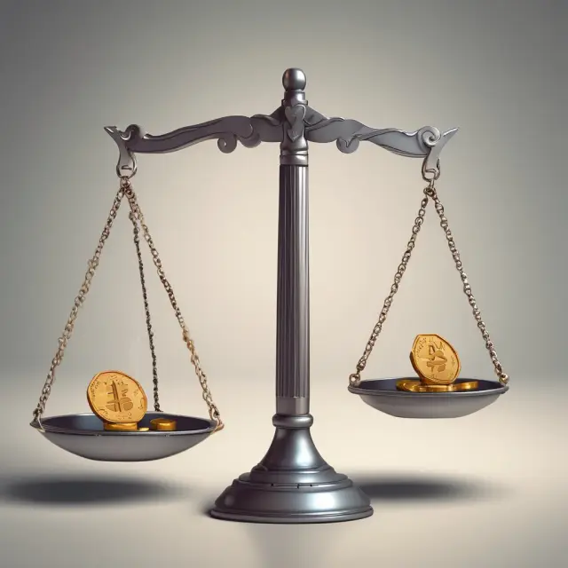Two coins symbolizing present value (stability) and future value (growth), placed on a scale to illustrate the comparison between their worth.