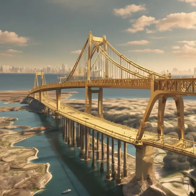 A golden bridge connecting past, present, and future with financial cash flows and investment decisions