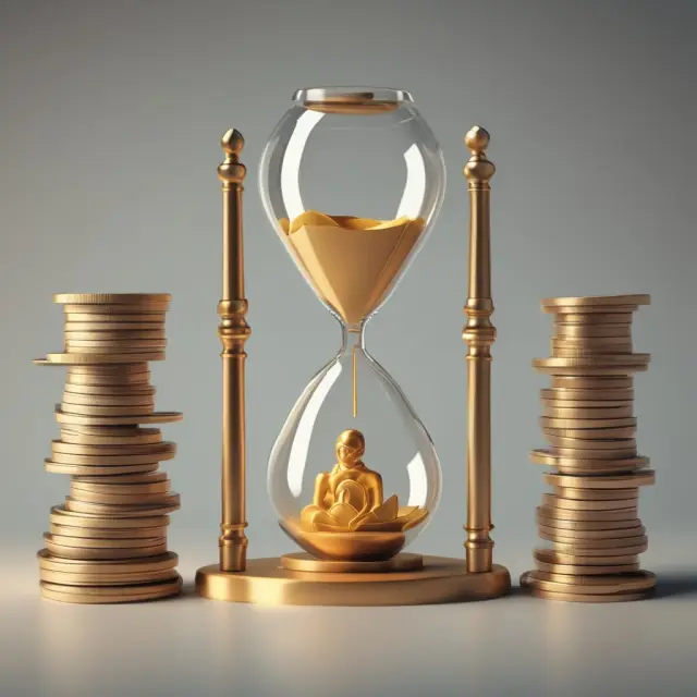 An illustration of a golden coin representing present value and an hourglass symbolizing future value, emphasizing the importance of understanding both for making informed financial decisions.