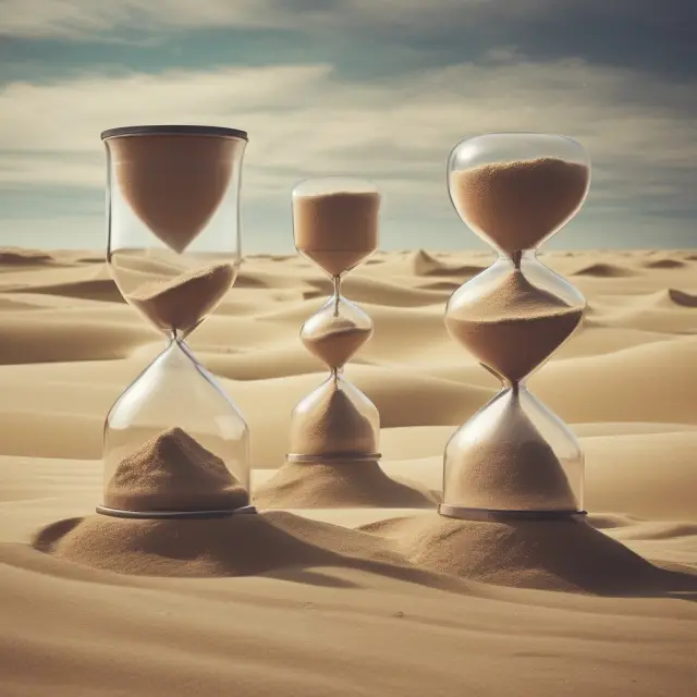 An hourglass filled with sand representing present value calculations, with a hand eroding the sand symbolizing inflation