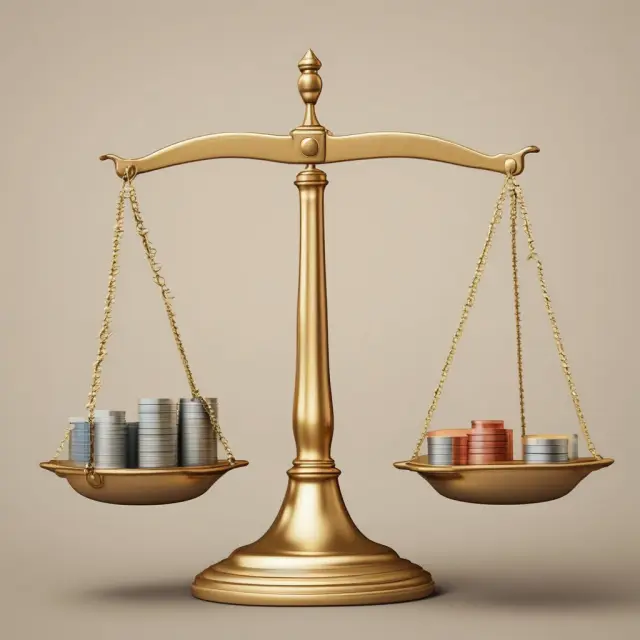 Golden scales comparing industry weights balanced by their pretax profit margins