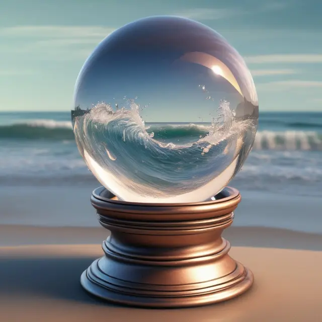 Price Action analysis represented by waves in a crystal ball, illustrating market trends