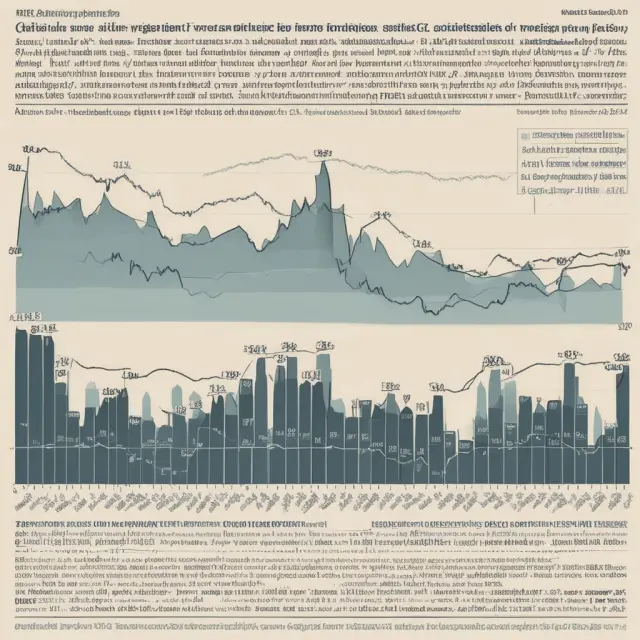 A landscape depicting varying P/E ratios shaped by investor sentiments, with optimistic periods casting long valuations and pessimism resulting in short undervaluations.